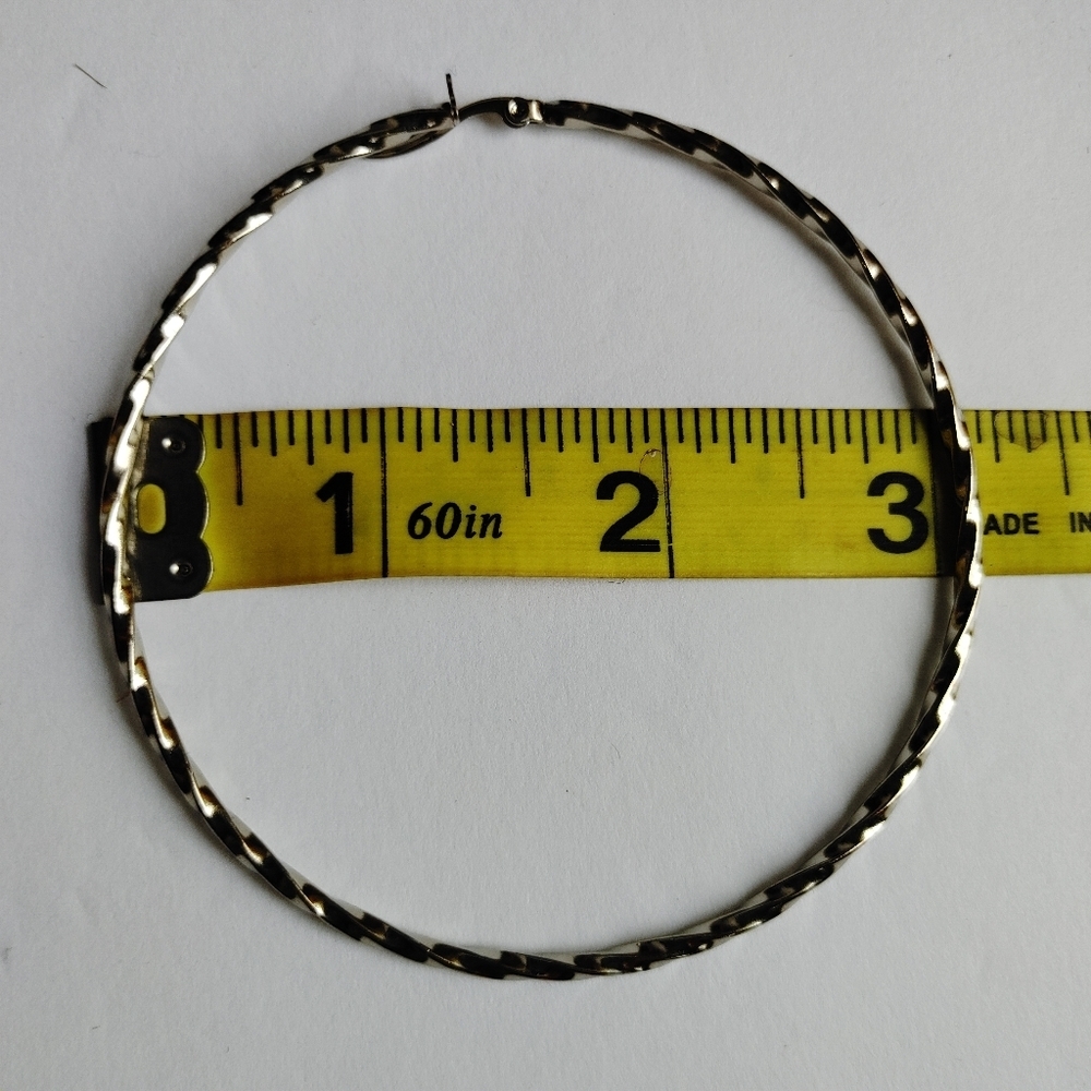Silver Stainless Steel Large 3" Swirl Hoop Earrings - Picture 4 of 4